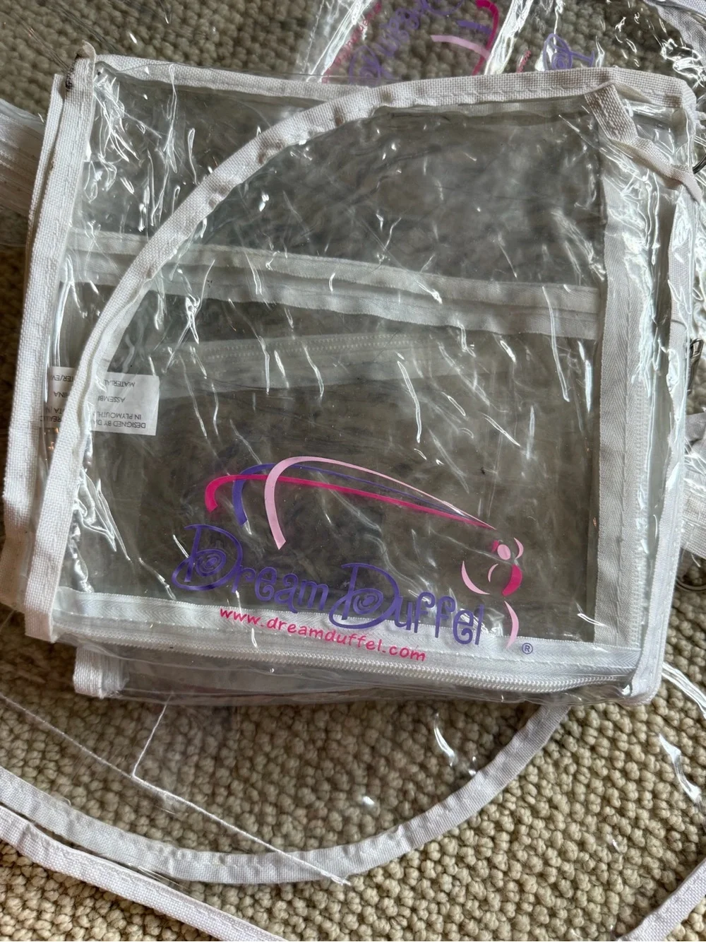 clear gusseted garment bag with fabric trim - dream duffel!
